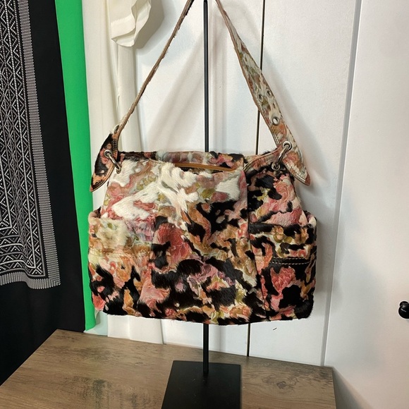 Made in Italy - Calf hair Marbled Multicolor Women's Bag - side pockets- Pinks & - Picture 1 of 4